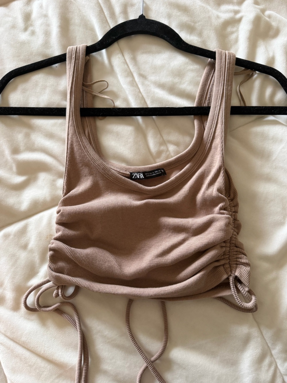 Zara Taupe Ribbed Ruched Crop Tank